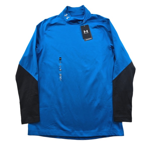 Under Armour Mock Neck Fitted Shirt Mens Large ColdGear Blue Black NEW